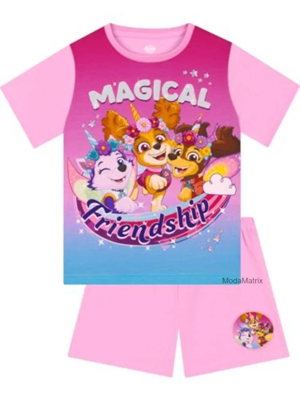 Girls Short Sleeve Pajama Set with Unicorn PAW Patrol Design